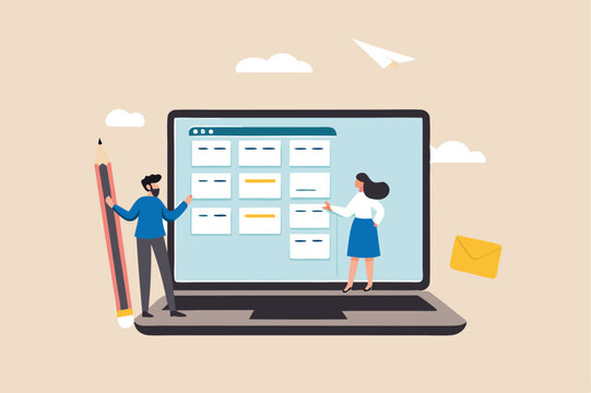 Task management software to organize project tasks, assign staff to finish work on schedule, project plan or efficiency work concept, business people team manage tasks assignment on computer laptop.