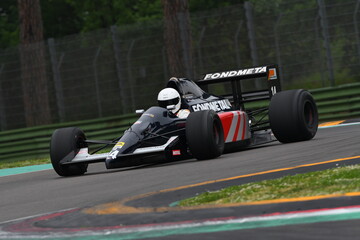 Fototapeta premium Imola, May 6th 2017: Historic F1 Fondmetal GR01 of year 1991 in action during Minardi Historic Day 2017 at the Imola Circuit in italy.