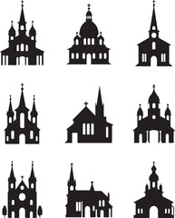 Collection of Eight Black Church Silhouettes