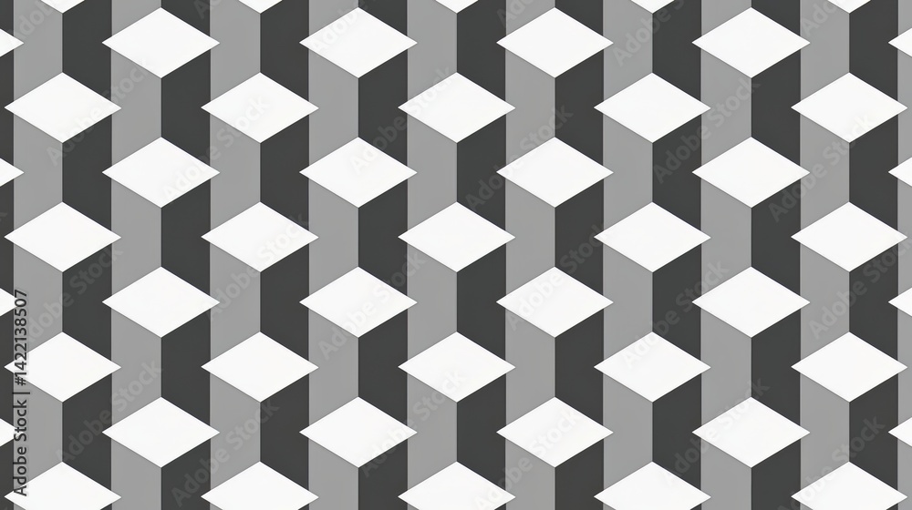 Poster Black and white design of squares and triangles. The design is made up of many small squares and triangles, creating a pattern that is both simple and complex