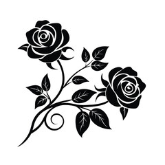 decorative roses leaves and vines vector art silhouette