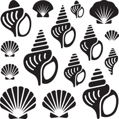 Collection of Black and White Seashell Illustrations