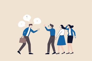 Deal with difficult people, bossy manager or trouble employee, tough or complicated colleague, confusion or conflict concept, frustrated business people dealing with difficult and fussy coworker.
