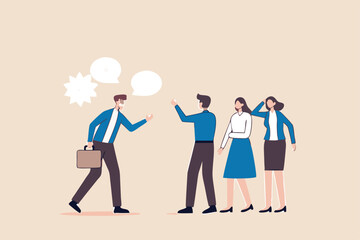 Deal with difficult people, bossy manager or trouble employee, tough or complicated colleague, confusion or conflict concept, frustrated business people dealing with difficult and fussy coworker.