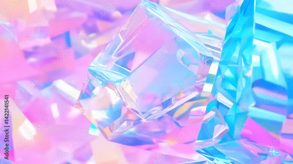 Aufkleber abstract holographic crystal shapes in motion on iridiscent violet background
