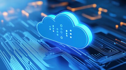 Digital cloud computing infrastructure displayed on a circuit board.