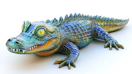 Fototapeta premium Colorful Cartoon Crocodile with White Background.