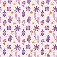 Seamless Blooming Desert Pastel Cacti Pattern