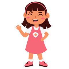 Cheerful Cartoon Girl Waving Hello