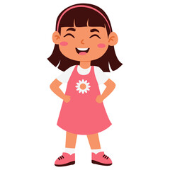 Cheerful Cartoon Girl with Flower