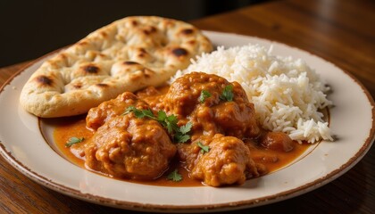 Indian dish with naan and rice