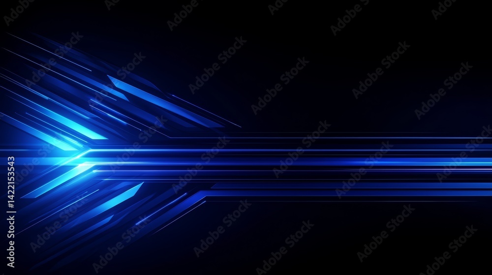 Poster blue line with a white arrow pointing to the right. the blue line is very long and has a lot of deta