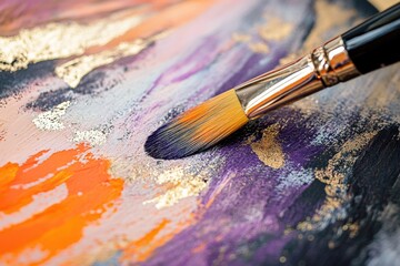 Obraz premium A card with hand-painted abstract art and metallic accents, textured surface,