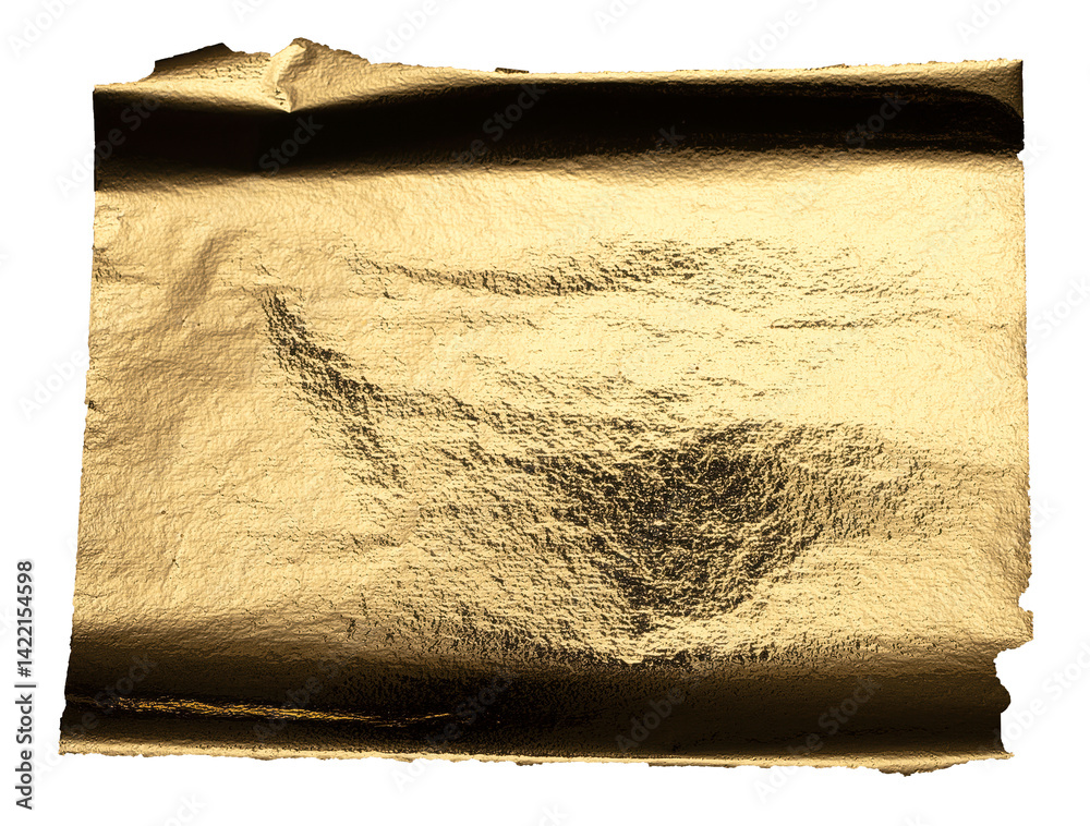 Poster gold foil with a shiny, metallic texture creates a reflective, luxurious surface. crumpled and torn 