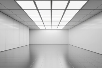 Fototapeta premium Modern office interior with a blank wall, perfect for mockup displays, in 3D rendering showcasing a professional workspace