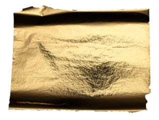 Gold foil with a shiny, metallic texture creates a reflective, luxurious surface. Crumpled and torn edges add a rich, abstract design, perfect for elegant packaging, gilded decoration, and handmade.