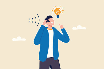 Active listening, communication skill to process information for job effectiveness, engage or aware on discussion or conversation concept, smart businessman listen to information to understand idea.