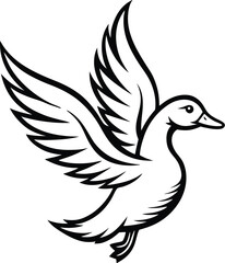 Obraz premium Flying duck silhouette, flying duck on white background