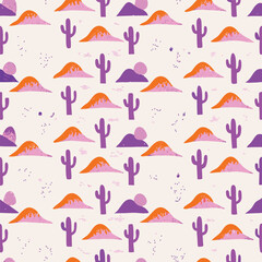 Obraz premium Boho Pastel Desert Cacti Vector Pattern