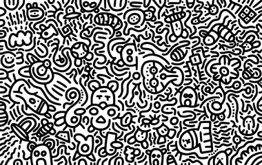 Cute hand drawn doodle art with black lines filling the paper. Creative abstract vector illustration suitable for wallpaper, drawing books, covers. Isolated on white background