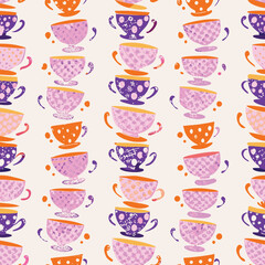 Cozy Pastel Stacked Teacups Pattern