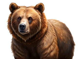 Majestic Brown Bear Portrait: A Powerful Image of Wildlife on white background