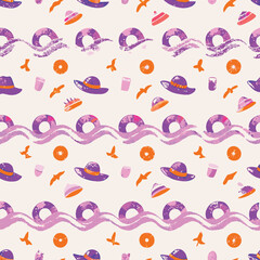 Naklejka premium Summer Pastel Beach Waves Pattern