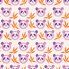 Fototapeta premium Cute Pastel Panda Faces Vector Pattern