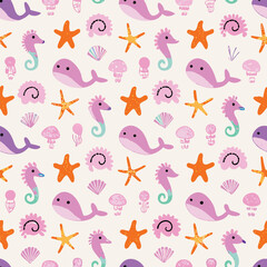 Fototapeta premium Playful Pastel Marine Life Vector Pattern