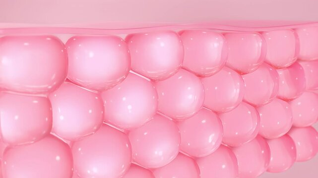 3D glowing skin cell on a smooth pink surface, symbolizing collagen boost, hydration, and skincare innovation. Perfect for cosmetic, beauty, and dermatology-related designs.