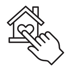 Hand click giving house icon. Symbol of fundraising, compassion, philanthropy, giving, care, humanity. Vector illustration.