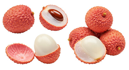 Delicious tropical lychee fruit, fresh, sweet, and juicy, isolated on white