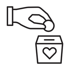 Charity and donation icon. Hand inserting coin to box icon. Symbol of fundraising, compassion, philanthropy, giving. Vector illustration