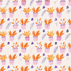 Botanical Pastel Hand-Drawn Succulents Pattern