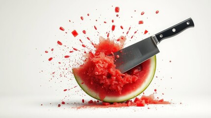 Watermelon slice explosion a knife cutting through refreshment and summer