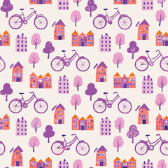 Spring Promotion Pastel Bicycles Cityscapes Pattern