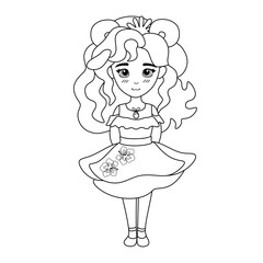 Coloring girl in a dress, children's illustration for coloring