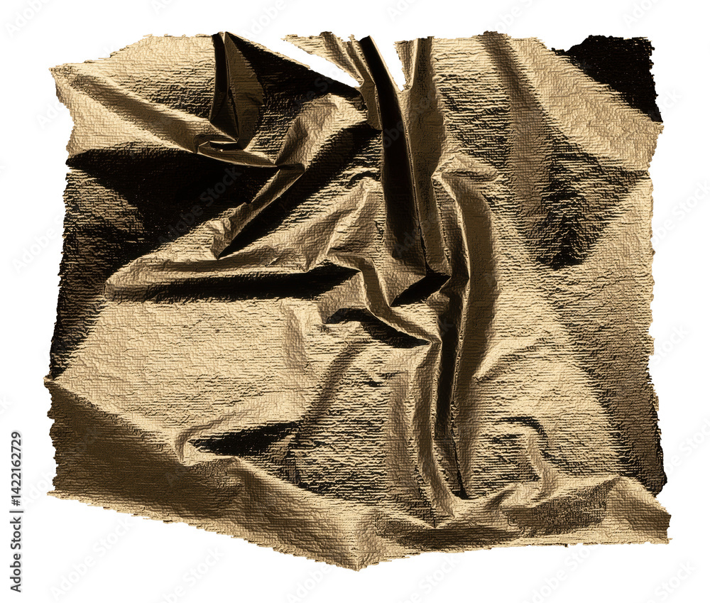 Aufkleber Gold foil with crumpled, metallic texture creates a shiny, reflective surface. Torn and folded edges add depth and luxury, perfect for elegant packaging, decorative art, and gilded designs with a.