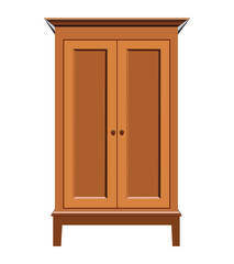 A simple wooden wardrobe with two doors and knobs