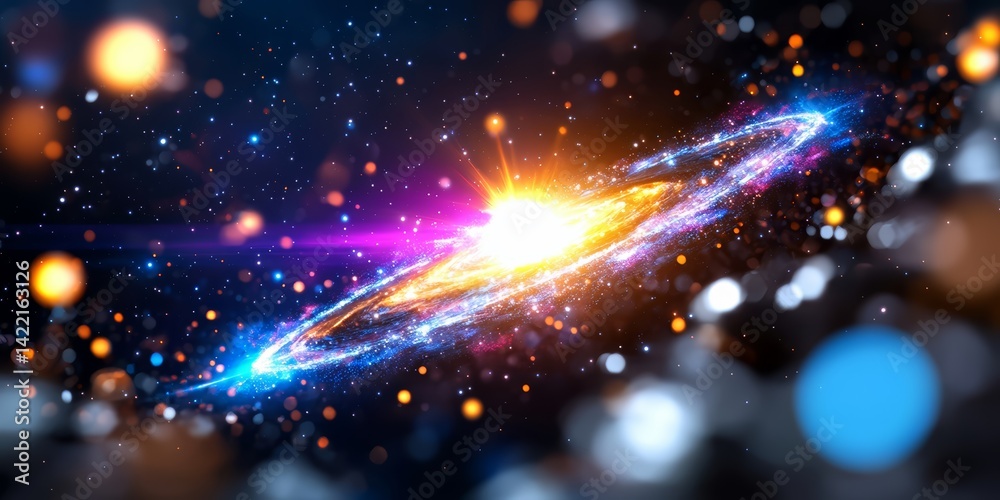 Aufkleber bright star is surrounded by a colorful galaxy. the galaxy is full of bright colors and has a spiral