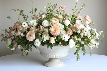 Obraz premium Elegant Peach and White Flower Arrangement in Urn