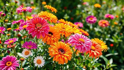 Summer Garden Bloom: Colorful Flowers in Full Blossom