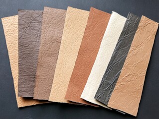 Textured paper strips arranged in a fan-like design in earthy tones