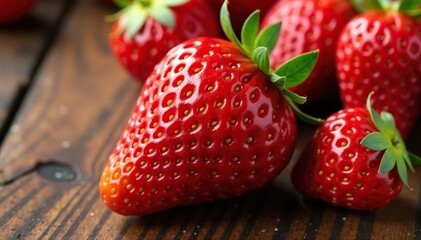 Close up of vibrant red strawberry, juicy, ripe, white background, macro, ripe