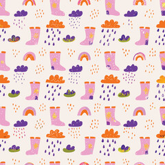Seasonal Children Pastel Rain Boots Pattern