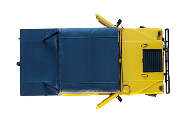 Top view of a yellow off-road military-style vehicle with open doors, isolated on transparent background – ideal for automotive, transport, or adventure themes