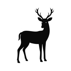 Obraz premium Elegant silhouette of a deer standing majestically in a serene forest setting during twilight hours