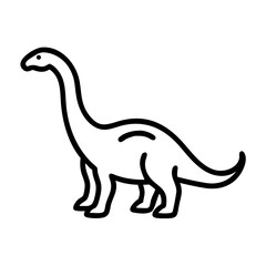 Dinosaur illustration in a simple design with a long neck and tail situated against a plain background