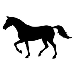 Fototapeta premium Silhouette of a horse trotting in a field during sunset capturing the grace and beauty of this majestic animal in motion