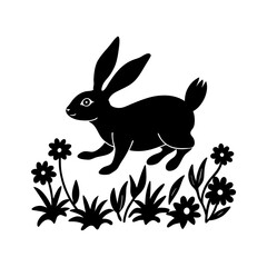 Rabbit hopping in a flower field